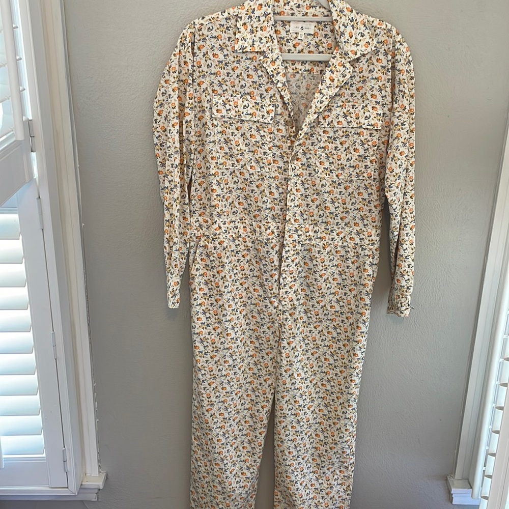 Lou & Grey Floral Button-Front Jumpsuit in Cream with Yellow & Orange Accents